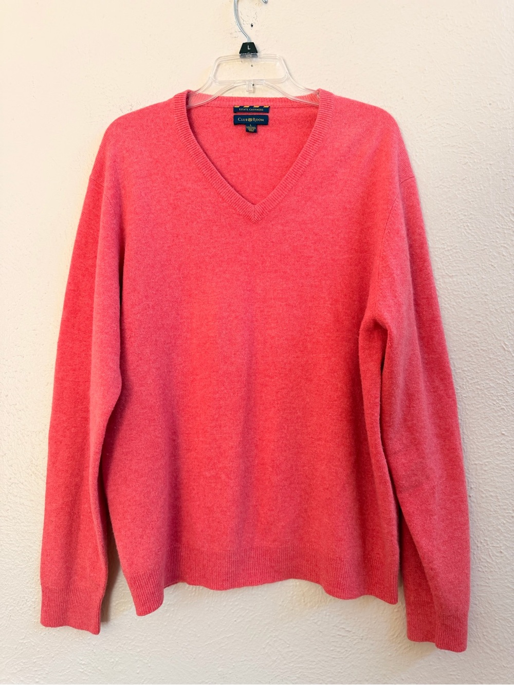 Club Room Estate cashmere vneck coral sweater